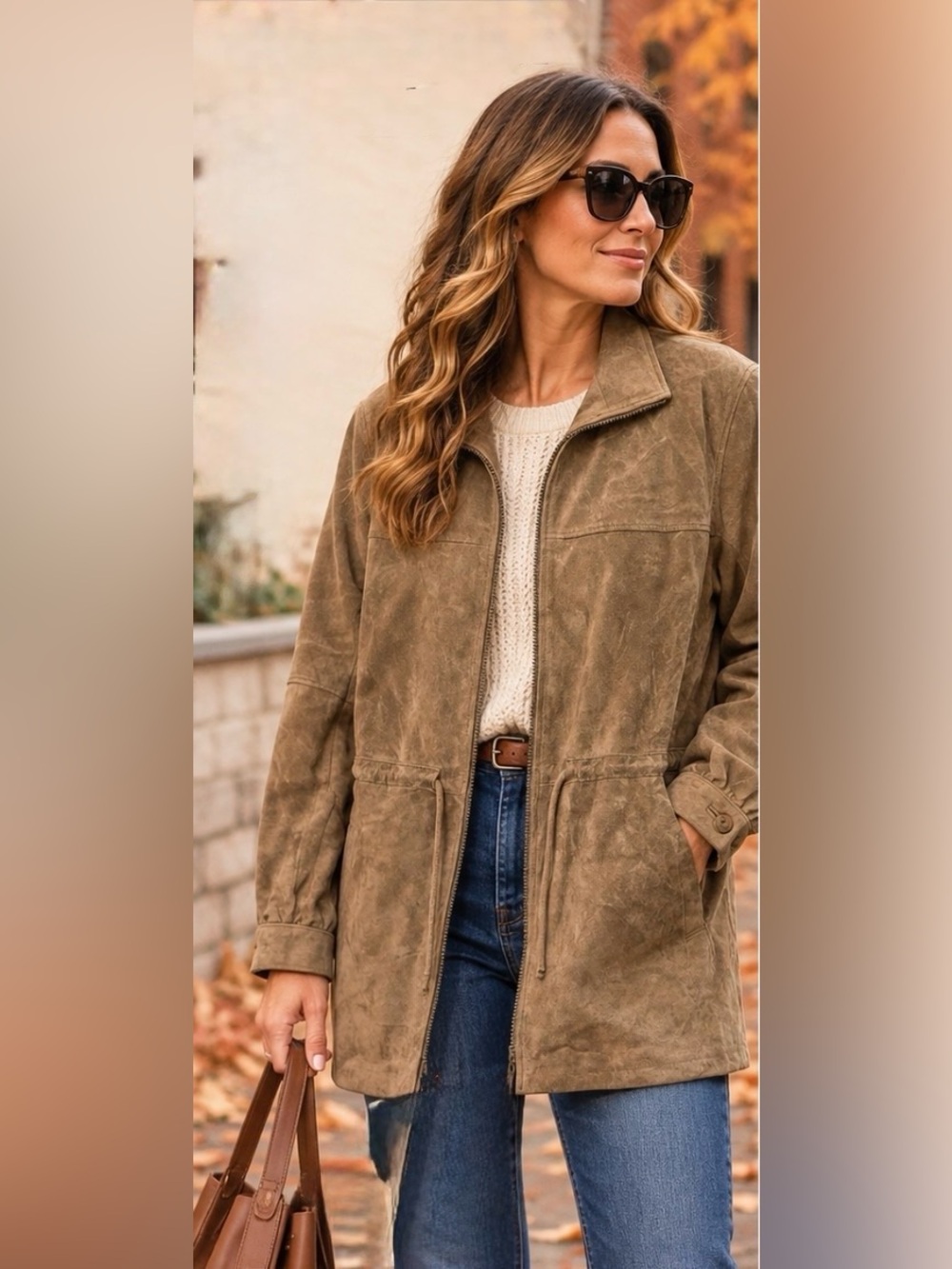 Vintage St Michael Genuine Suede Jacket Coat Tan Brown Size 16